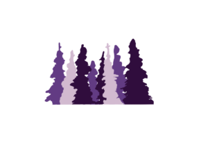 Stylized monochromatic violet evergreens.